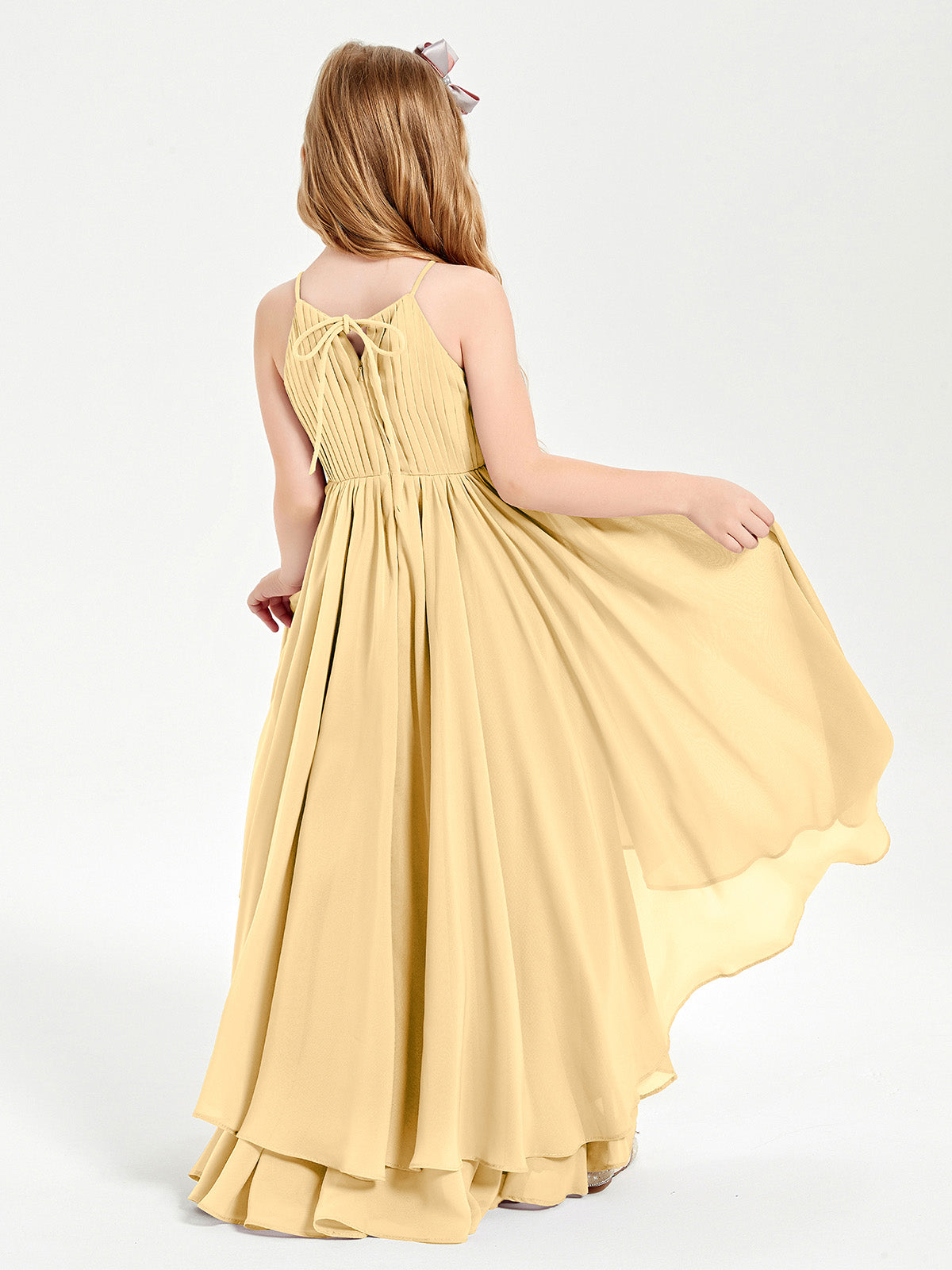 Asymmetrical Chiffon Junior Bridesmaid Dresses Gold